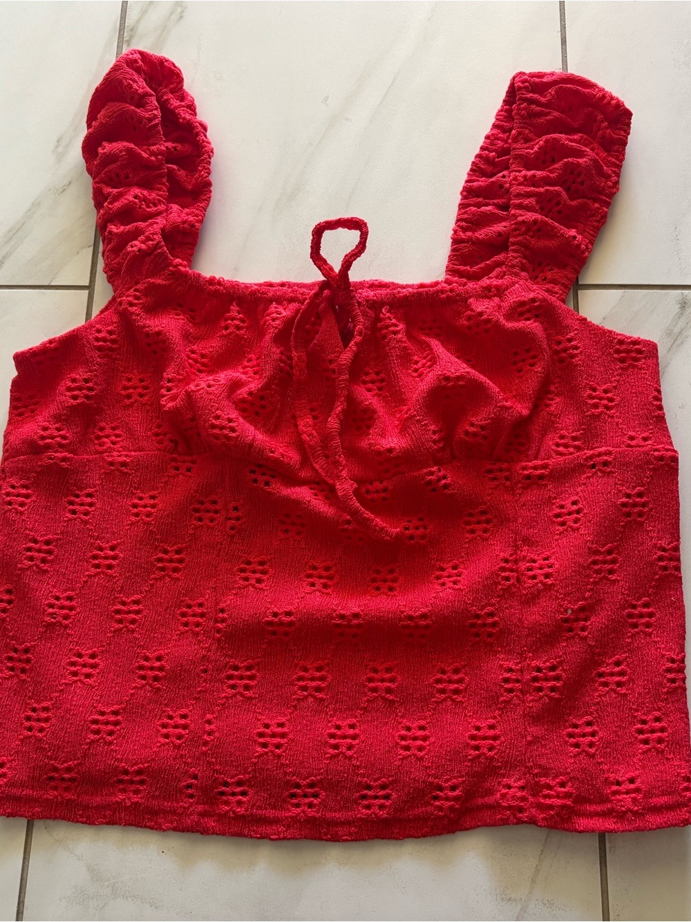Aeropostale Red Eyelet Knit Tank Top